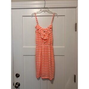 Lilly Pulitzer Neon Orange White Knit Striped Cotton Sundress Casual Size Small